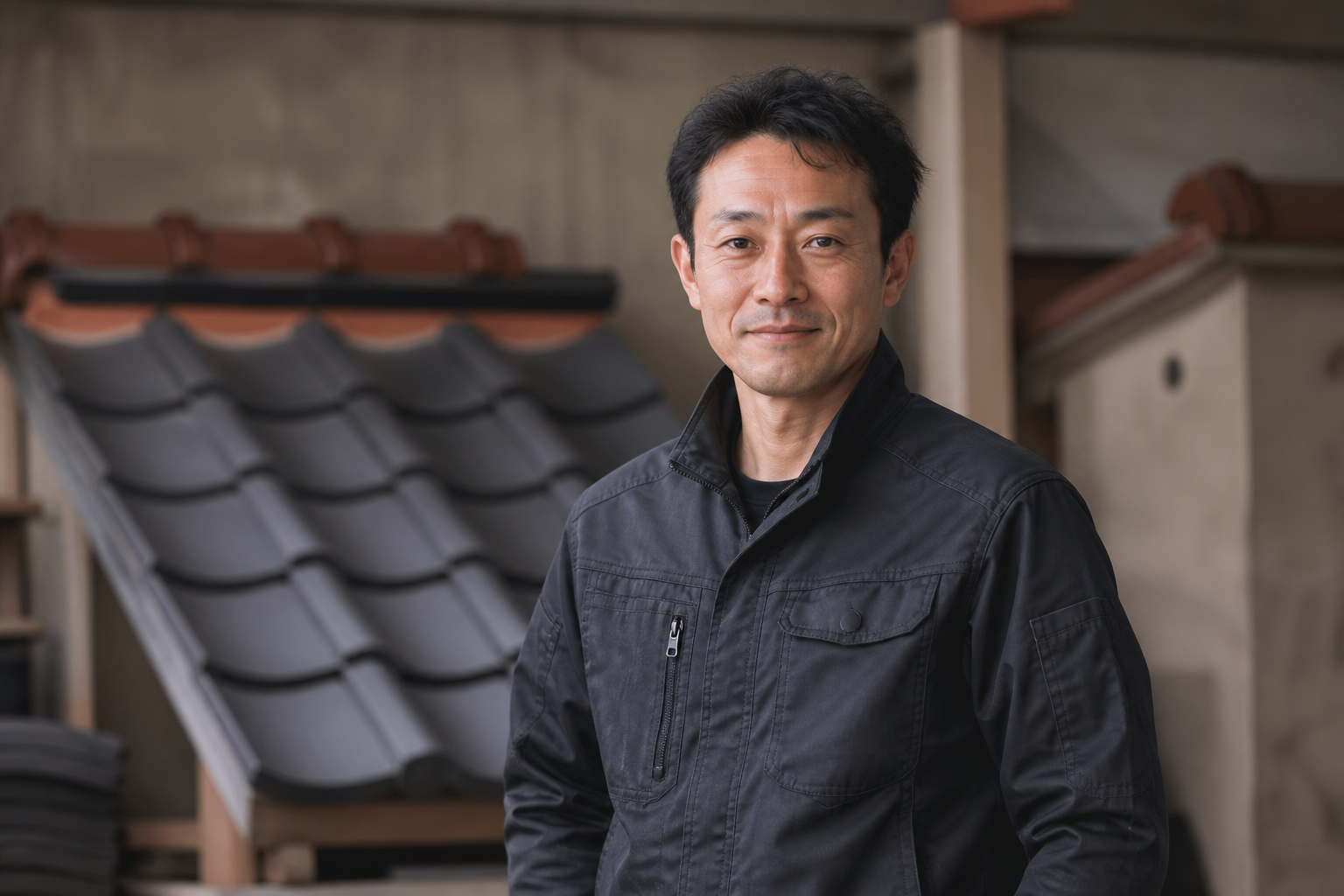 正面を向いた屋根職人の上半身（提案用イメージ）